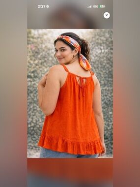Anna Orange Ruffle-Hem Tie-Back Tank